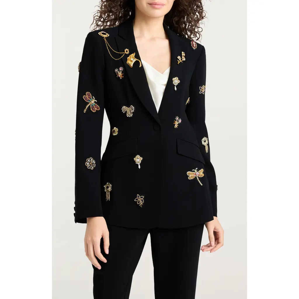 Cinq à Sept Beaded Brooches Crepe Jacket in Black at Nordstrom Rack, Size 2 | Nordstrom Rack