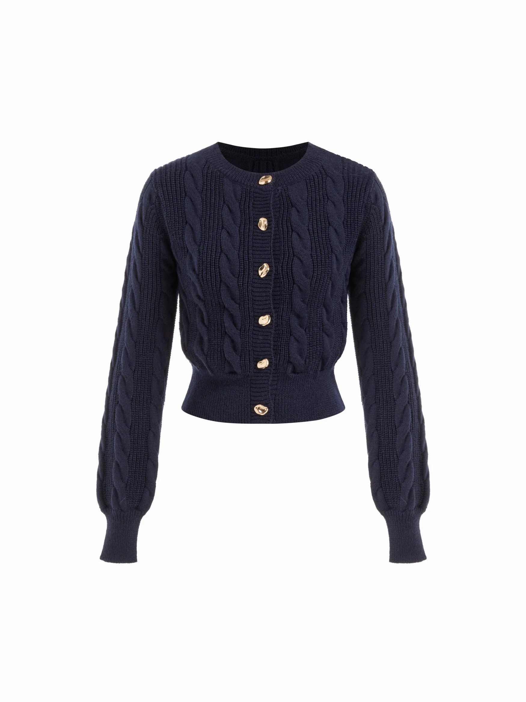 Cable Knit Round Neckline Metal Detail Cardigan | Cider
