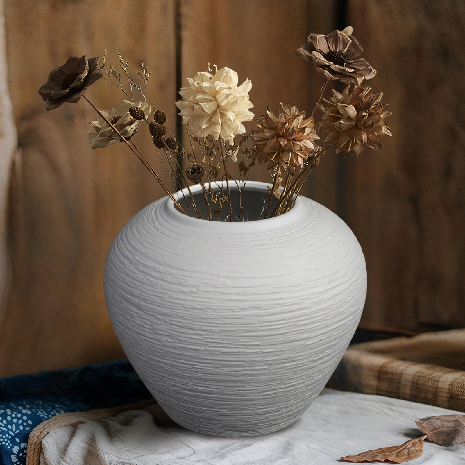 White Rustic Ceramic Farmhouse Large Vase,6.8 Inch Vintage Floor Tall Vase Terracotta Pottery Cla... | Amazon (US)