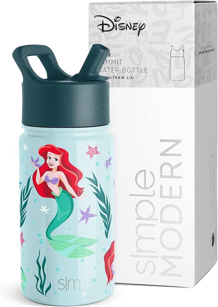 Simple Modern Disney The Little Mermaid Ariel Kids Water Bottle with Straw Lid | Reusable Insulat... | Amazon (US)
