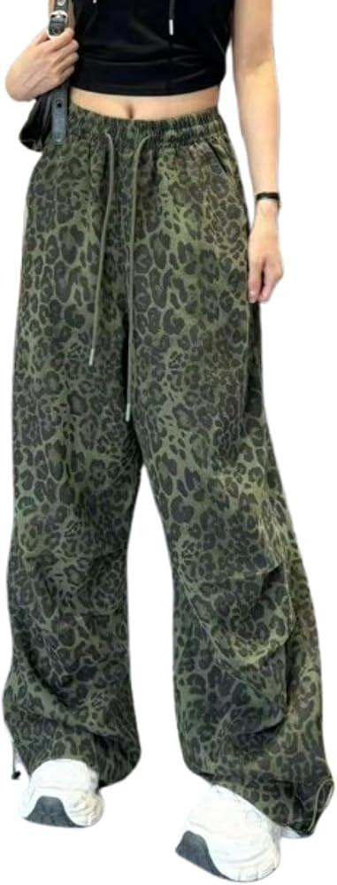 VCM Y2k Pants Leopard Print Pants Drawstring Pants High Waisted Pants Cheetah Print Pants Casual ... | Amazon (US)
