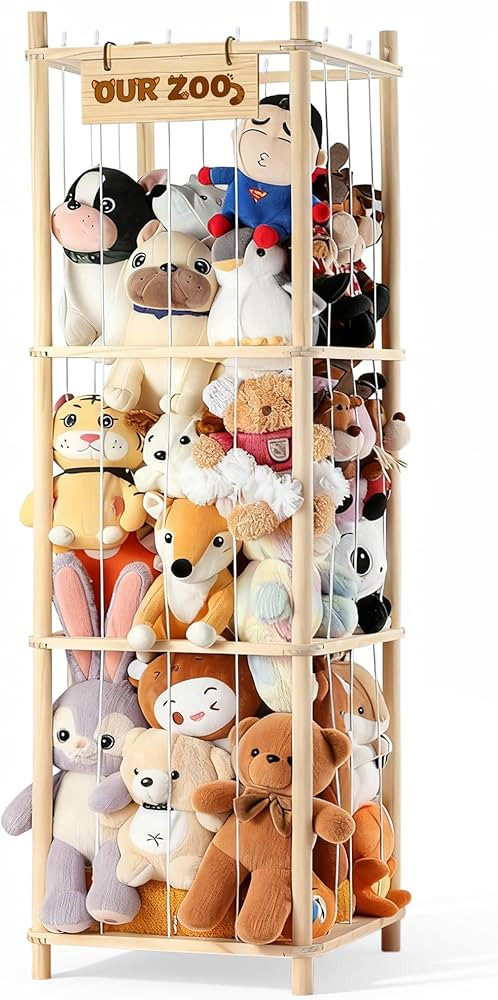 LAMU Stuffed Animal Storage, Wooden Zoo Stuffed Animal Holder with Elastic Cords, Space Save Toy ... | Amazon (US)