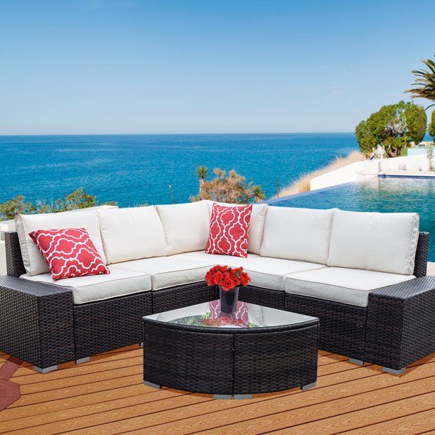 6 Pieces Patio Furniture Set Outdoor Sectional Sofa All-Weather Outdoor Furniture Set PE Rattan W... | Walmart (US)