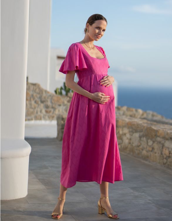 Fuchsia Pink Cotton Broderie Maternity & Nursing Dress | Seraphine US