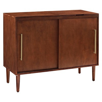 Everett Media Console Mahogany - Crosley: Mid-Century Modern, Adjustable Shelves, Sliding Doors, Vinyl & Universal Storage | Target
