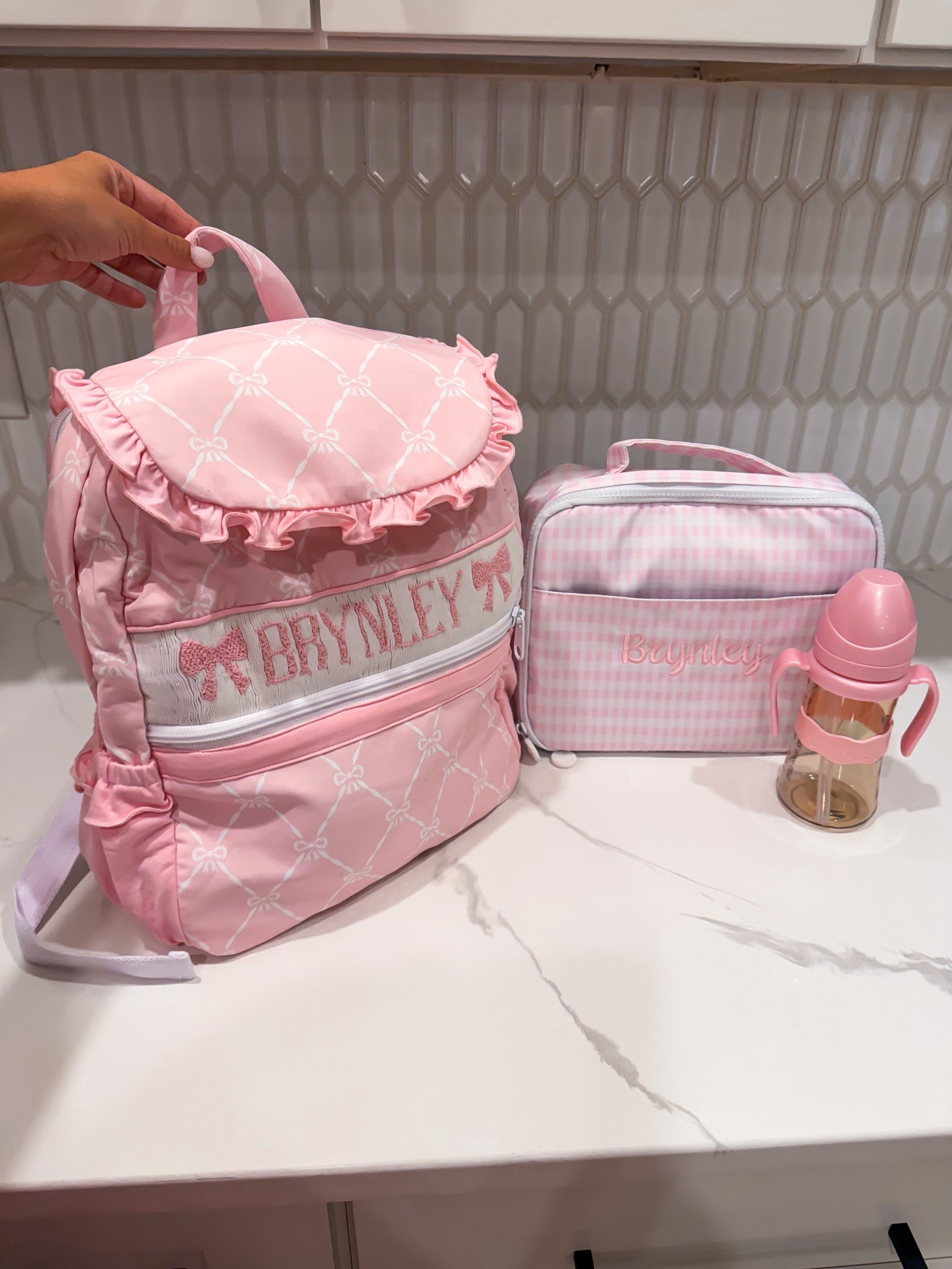 baby girl’s backpack, lunchbox, and water cup with label for preschool/mother’s day out. #preschool #mothersdayout #babybackpack #toddlerbackpack 

#LTKBaby #LTKKids