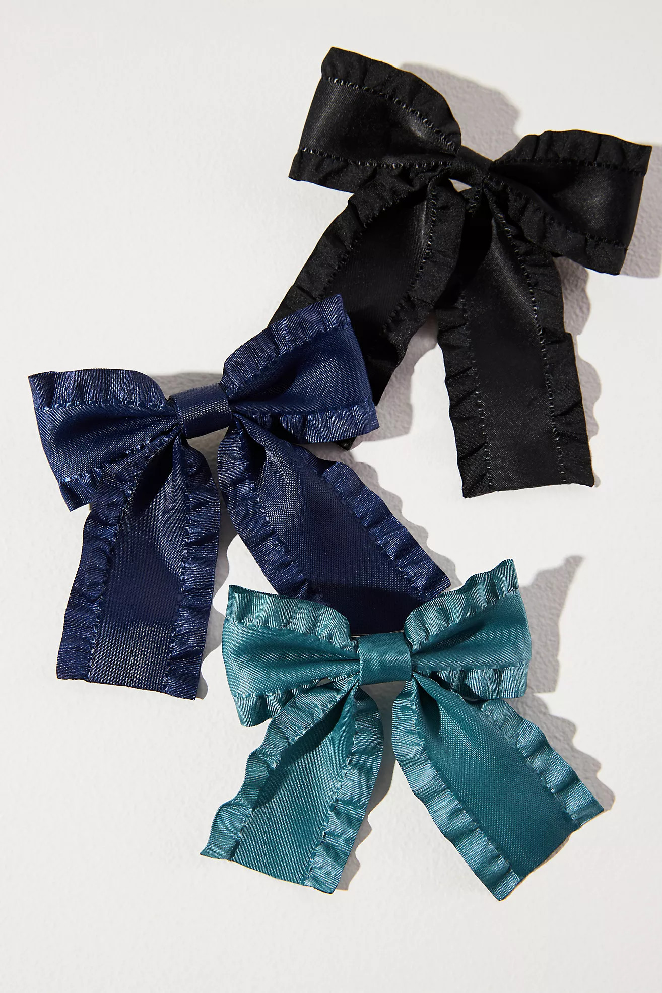 Mini Ruffled Hair Bow Clips, Set of 3 | Anthropologie (US)