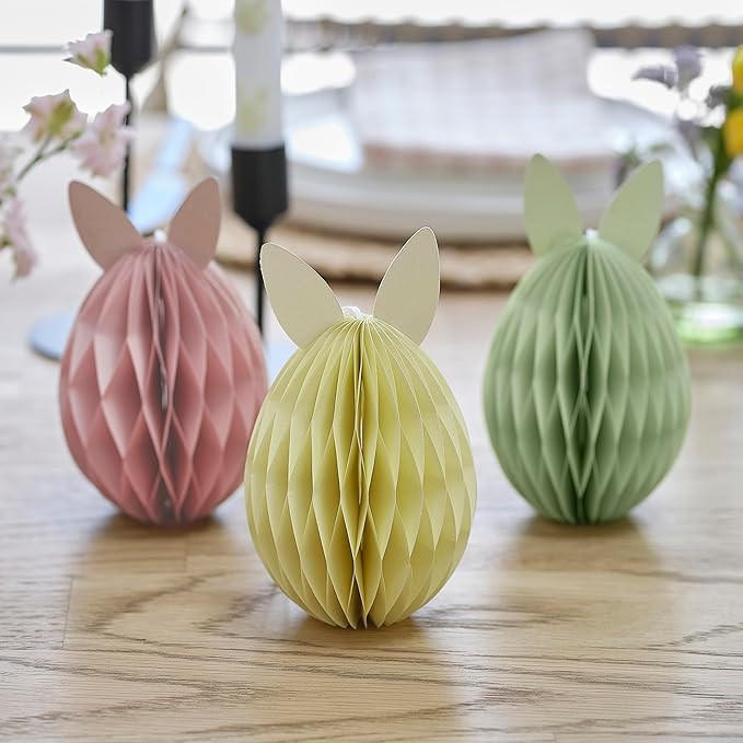 Ginger Ray Easter Bunny Shaped Paper Pastel Honeycomb Decorations for The Table, 3 Pack | Amazon (UK)