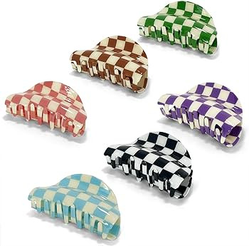 Checkered Hair Clip Claw Acrylic Strong Hold Women's Accessory for all Hair Type, Green | Amazon (US)