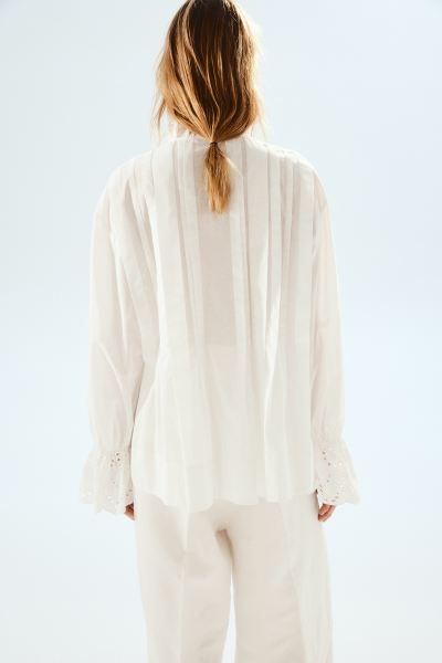 Blouse en coton avec plis nervure - Blanc - FEMME | H&M FR | H&M (FR & ES & IT)