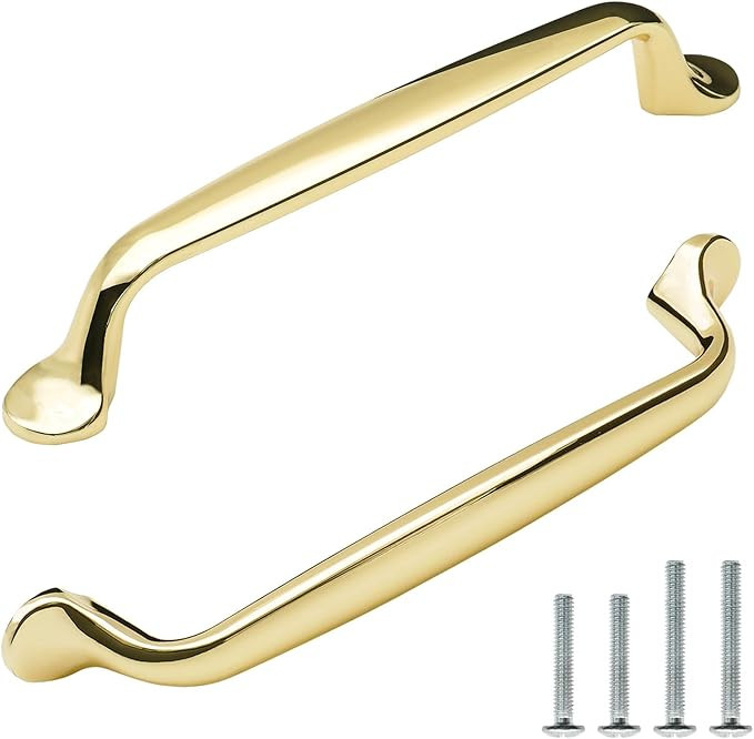 4 Pack Polished Brass Cabinet Pulls 5 Inch(128mm) Hole Center Shiny Gold Handles for Drawer Dress... | Amazon (US)
