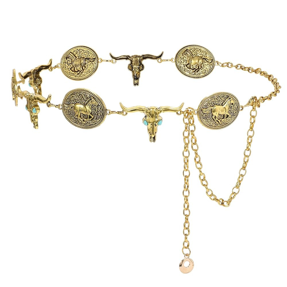 WHIPPY Western Metal Concho Belt for Women Vintage Cowgirl Boho Turquoise Chain Belts for Dresses... | Amazon (US)