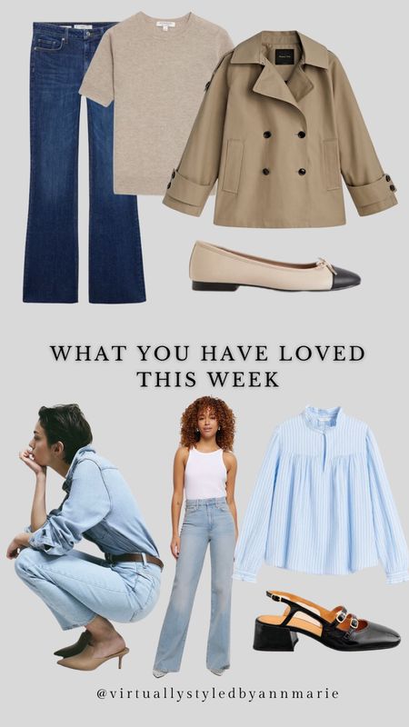 Weekly loves 

Flared jeans 
Wide leg jeans 
Cropped trench 
Ballet flats 

#LTKeurope