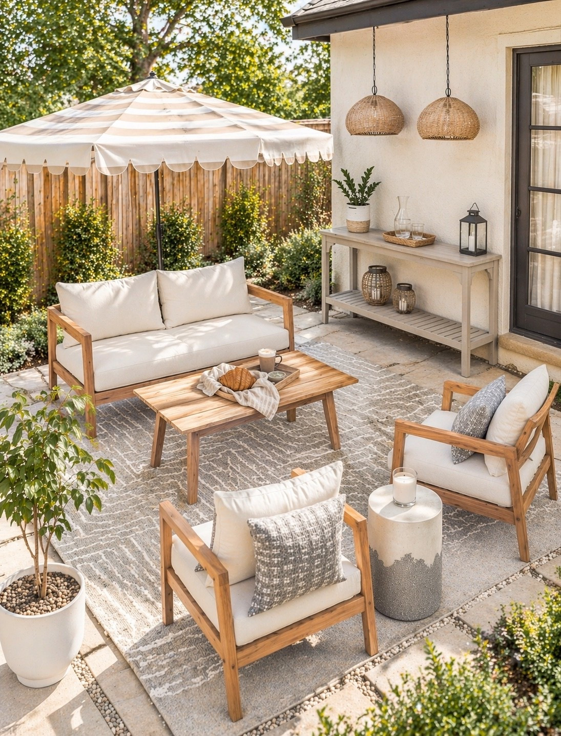 Neutral decor for this outdoor patio space. We have the perfect outdoor sofa with two side chairs and a great outdoor area rug! 

#LTKHome