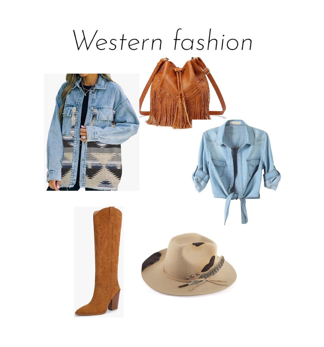 Western fashion, denim jacket, western jacket, hat, western boots, fringe handbag 

#LTKfindsunder100 #LTKstyletip