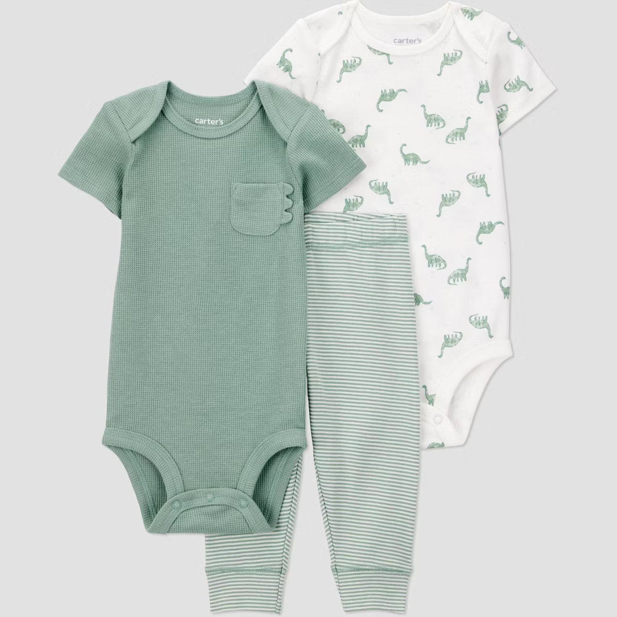 Carter's Just One You® Baby Boys' 3pc Dino Striped Bodysuits and Jogger Pants Set - Green | Target