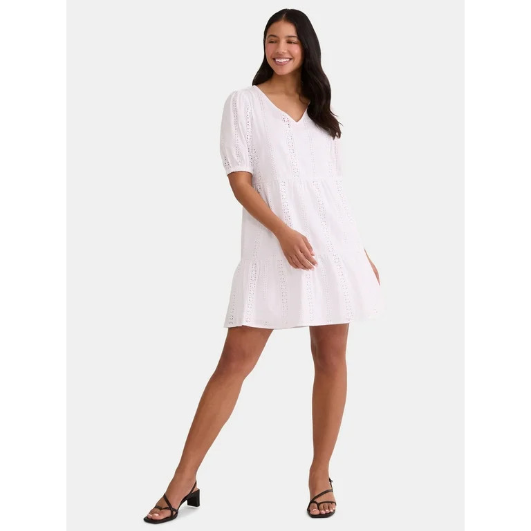 Time and Tru Women's Short Sleeve Eyelet Dress, Sizes XS-XXXL | Walmart (US)