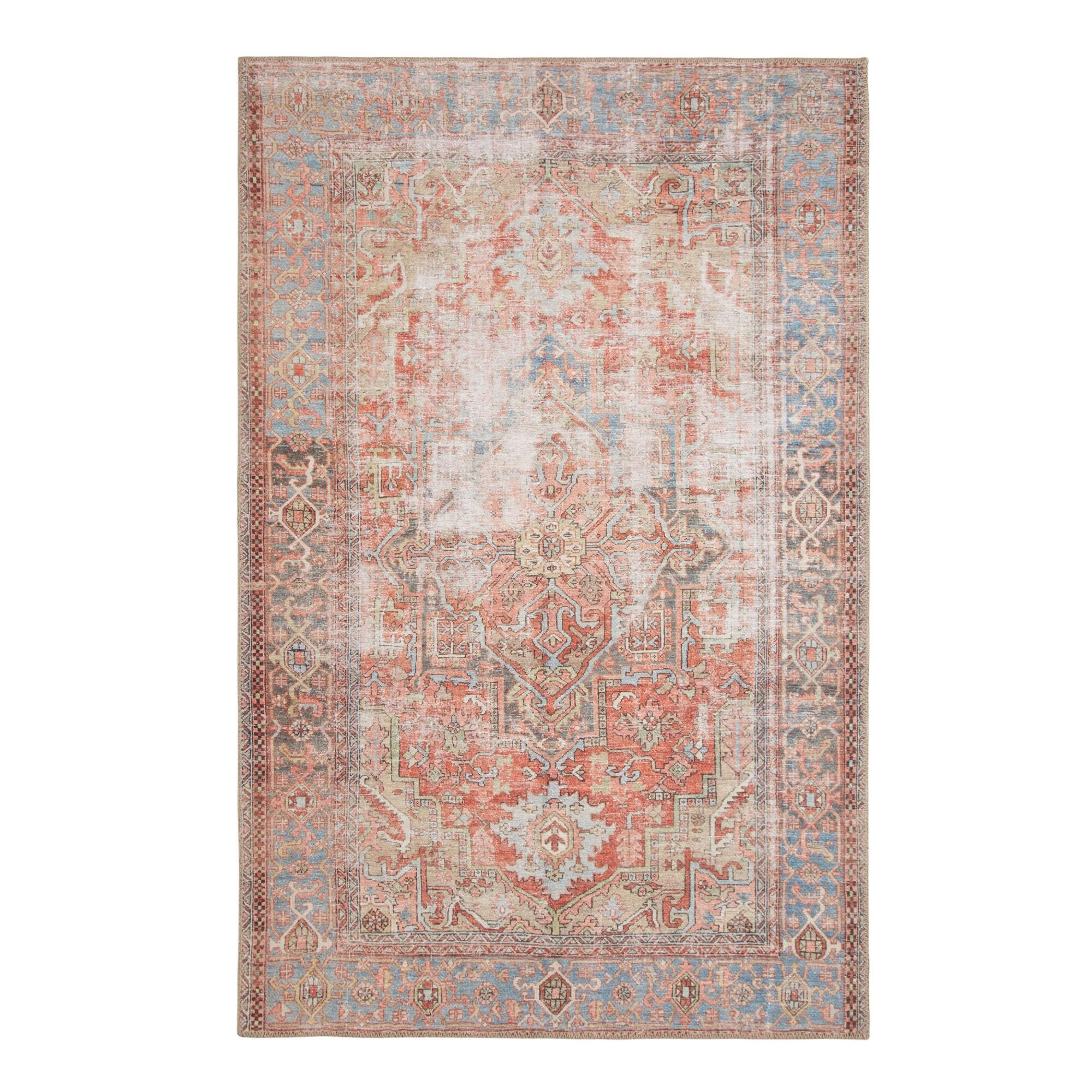 Terracotta Distressed Persian Style Lauren Area Rug: Rust - Polyester - 3' x 5' by World Market | World Market