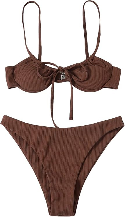 SOLY HUX Women's Spaghetti Strap Tie Front Bikini Bathing Suit 2 Piece Swimsuits | Amazon (US)