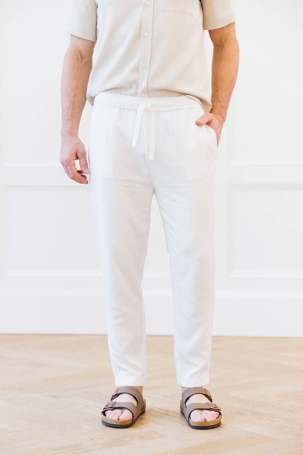 Men's Cozy Earth Coastal Comfort Cuffed Pants in White (Size: Small) - Cozy Earth | Cozy Earth