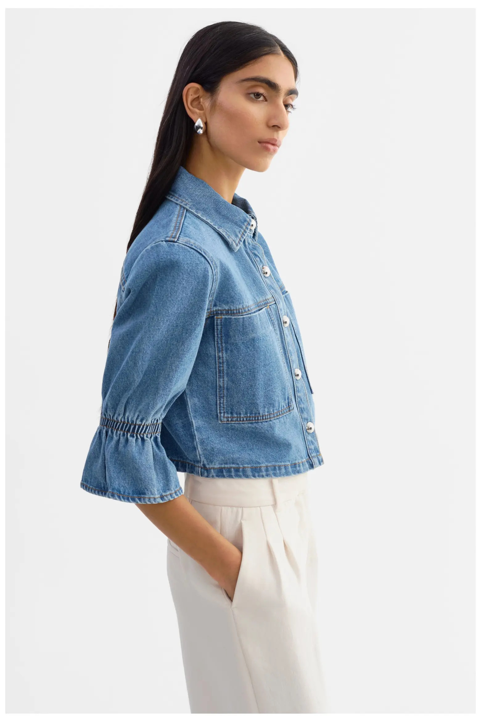 Carolina D | Denim Ruffle Sleeve Jacket (Women) | Nordstrom | Nordstrom