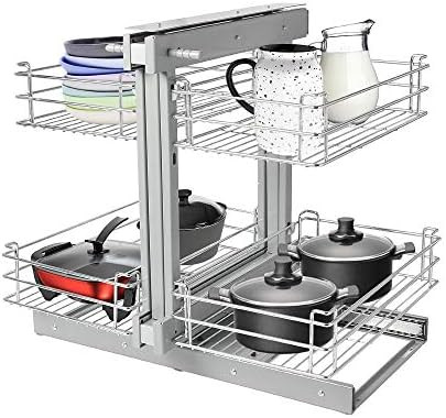 Atposh 18" Blind Corner Cabinet Pull-Out Pan Pot Rack Chrome 2-Tier Wire Basket Organizer | Amazon (US)
