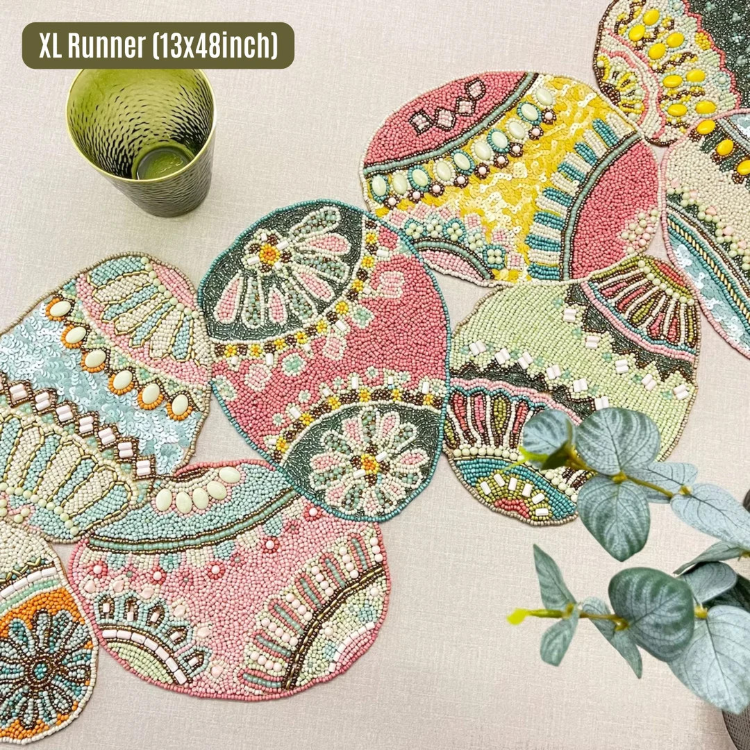 XL Easter table runner, Easter Egg, handmade beaded runner, 13x48" | Etsy (US)