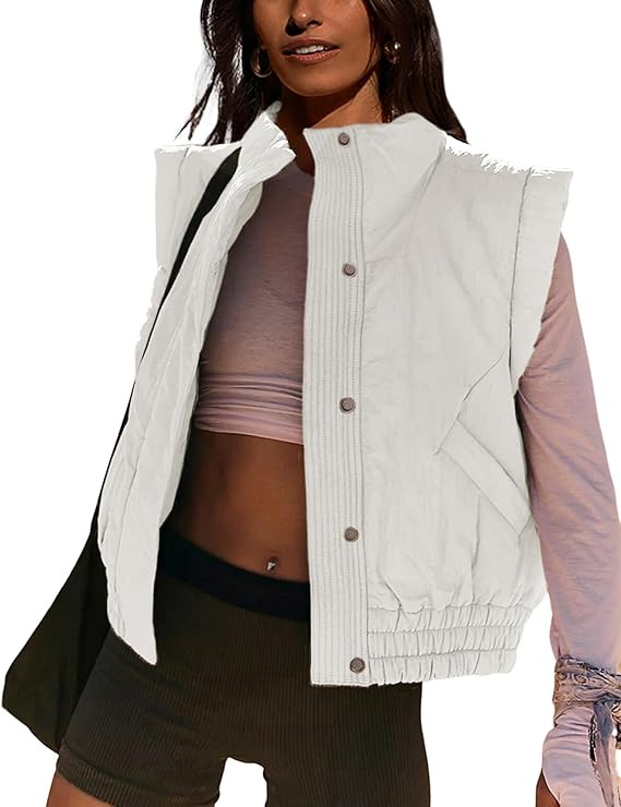 UANEO Womens Crop Vest Cropped Puffer Vest Quilted Lightweight Padded Gilet with Pockets | Amazon (US)