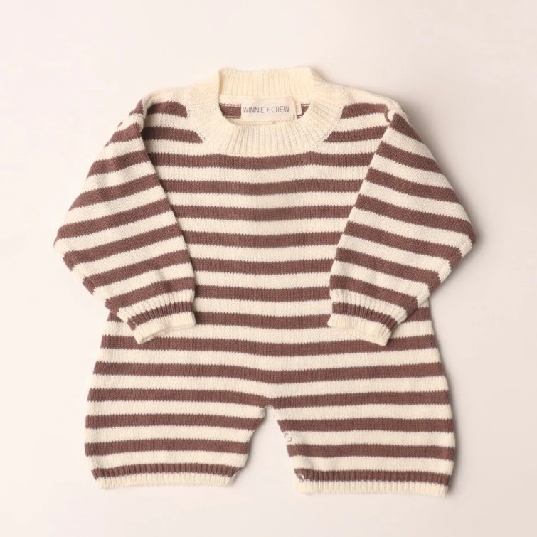 Wallis Knit Romper in Brown Stripes | Winnie and Crew