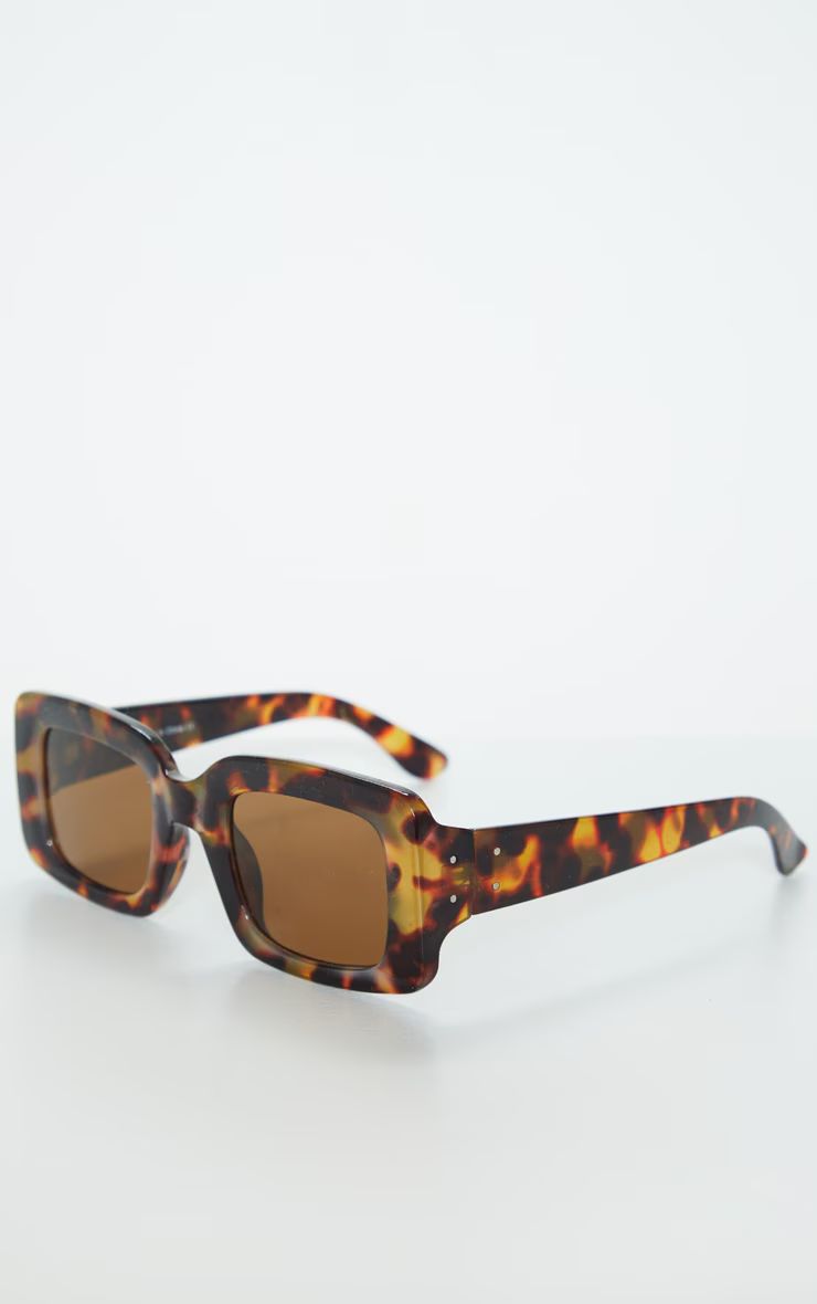 Tortoiseshell Rectangle Thick Frame Sunglasses | PrettyLittleThing US