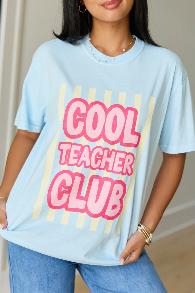 Cool Teacher Club Striped Light Blue Graphic Tee | Pink Lily