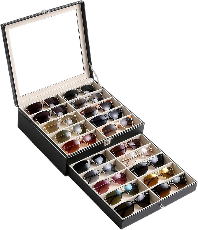 20 Slots PU Leather Sunglasses Organizer Jewelry Box,Multiple Pairs of Large Sunglasses Case Hold... | Amazon (US)