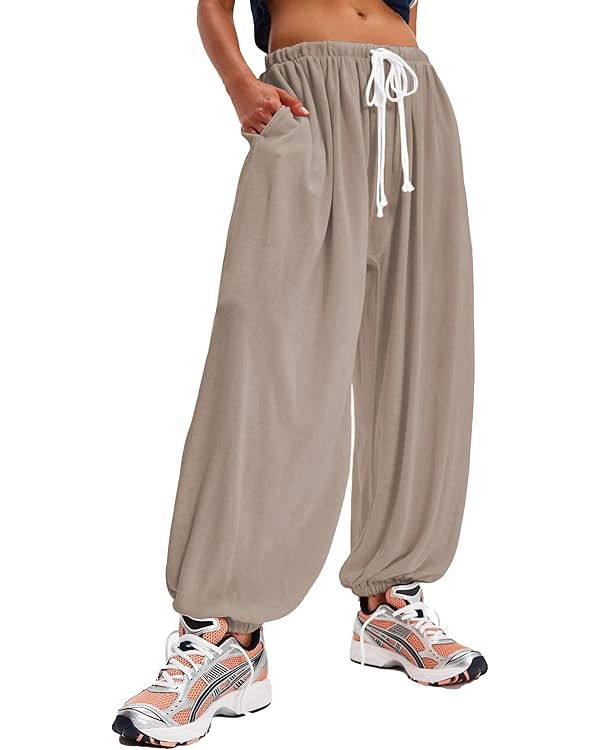Majdan Women's Wide Leg Baggy Pants Casual Drawstring Elastic Waist Lounge Pants with Pockets | Amazon (US)