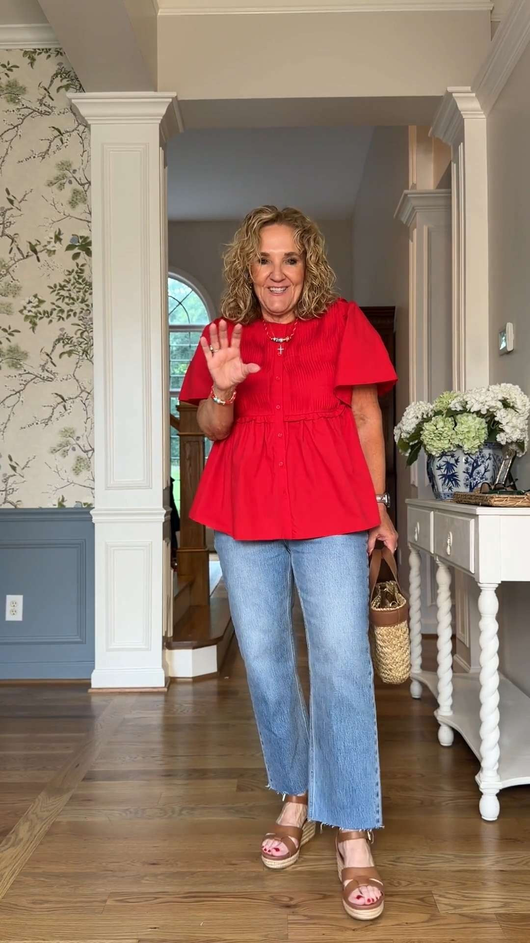 This red peplum top is such a standout piece for summer. The feminine pleated details, flattering silhouette, and vibrant color make it easy to dress up with white denim or keep casual with your favorite jeans.

💡 LTK MADE EASY

❤️ Heart = Support my posts
🔖 Save = Get sale & restock alerts
📋 Lists = Keep favorites organized
📲 Share = Send to yourself for later
💬 Comment = Ask me anything 

 #LTKootd #LTKSeasonal #LTKOver40