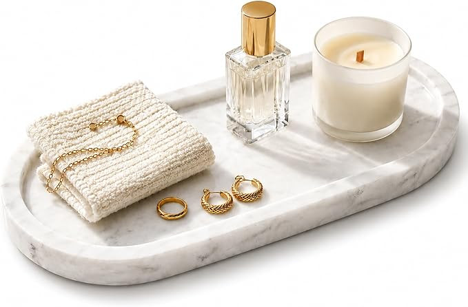 Natural Marble Vanity Tray Waterproof Italy Stone Bathroom Organizer for Perfume, Candles & Jewel... | Amazon (US)