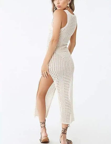 Bsubseach Crochet Cover Ups for Women Hollow Out Sleeveless Bikini Swimsuit Swimwear Side Split L... | Amazon (US)