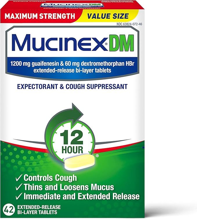 Cough Suppressant and Expectorant,Mucinex DM Maximum Strength 12 HourTablets 42ct, 1200 mg Guaife... | Amazon (US)