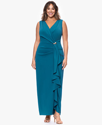 Betsy & Adam Plus Size V-Neck Peacock Dress - Macy's | Macy's