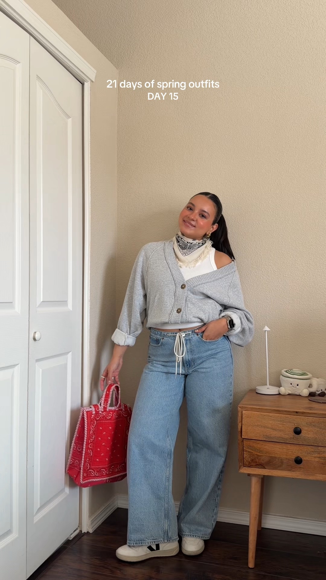 bandana print all spring long⭐️ — wearing jeans in size 2/26s in curve love + tank in size x-small + sweater in size small + bag is from etsy

#LTKSeasonal #LTKootd #LTKxAerie