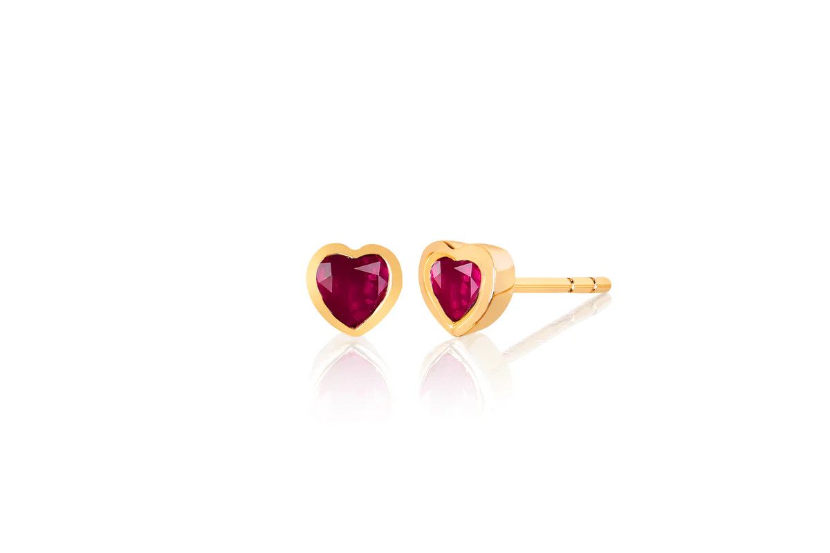 Ruby Heart Stud Earring | EF Collection