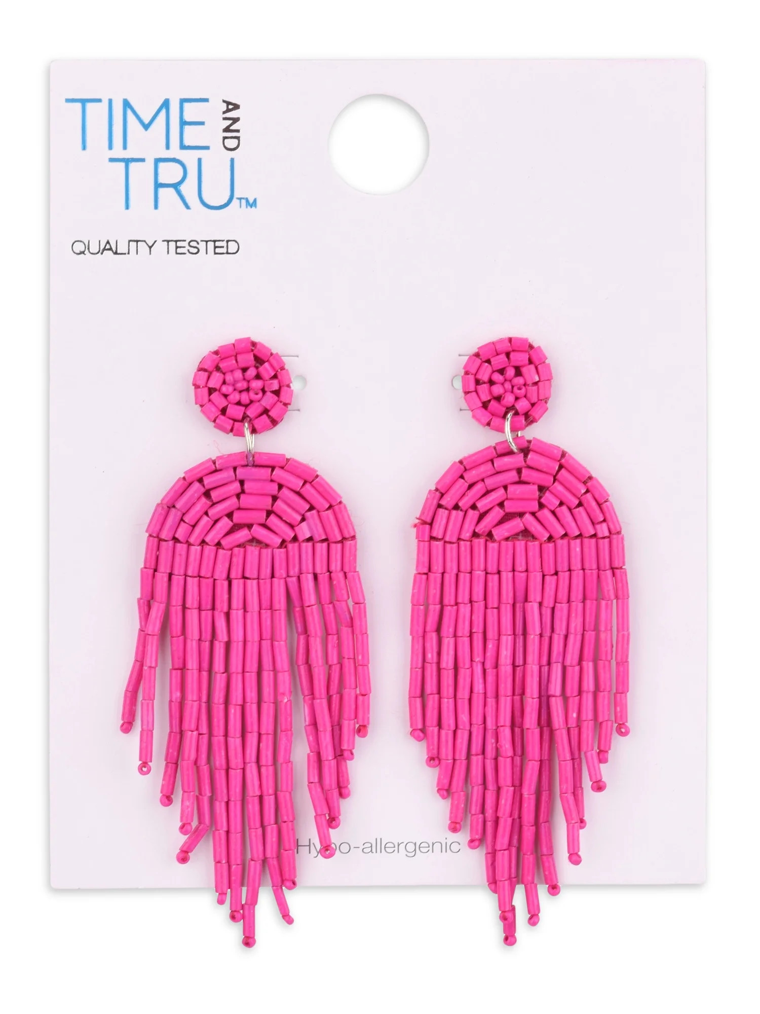 Time and Tru Female Adult Gold-Tone Fuschia Fringe Seedbead Drop Earring | Walmart (US)