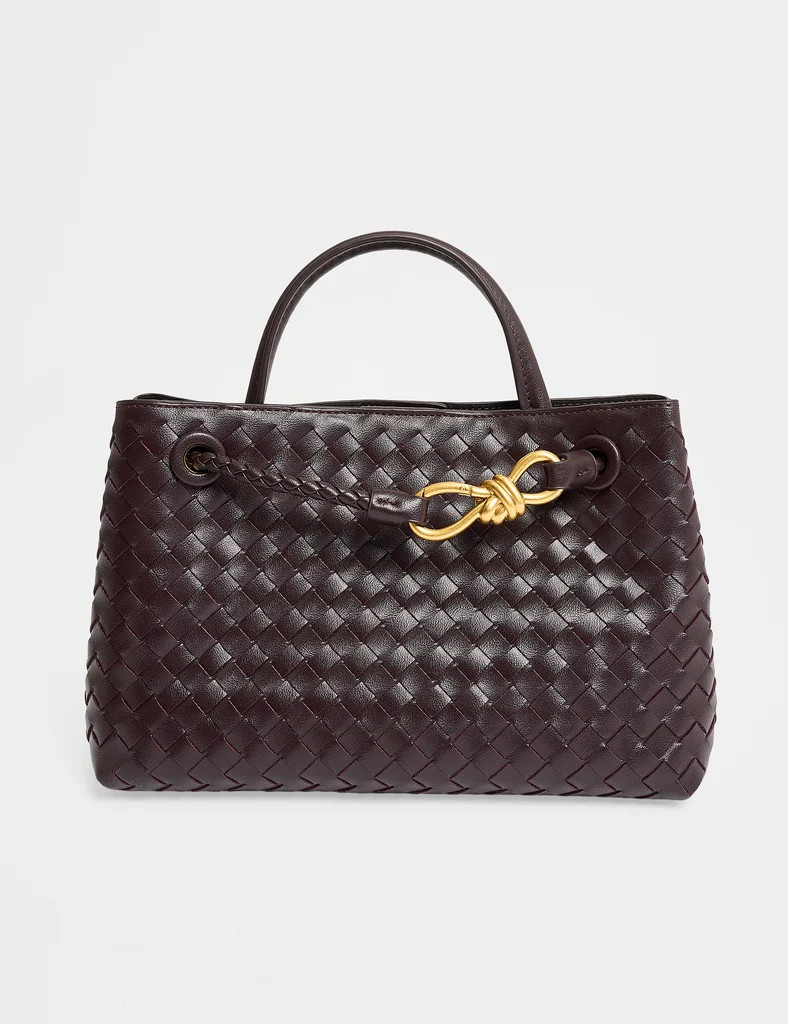 The Demi Chocolate Brown Weave Mini Tote Bag | Public Desire