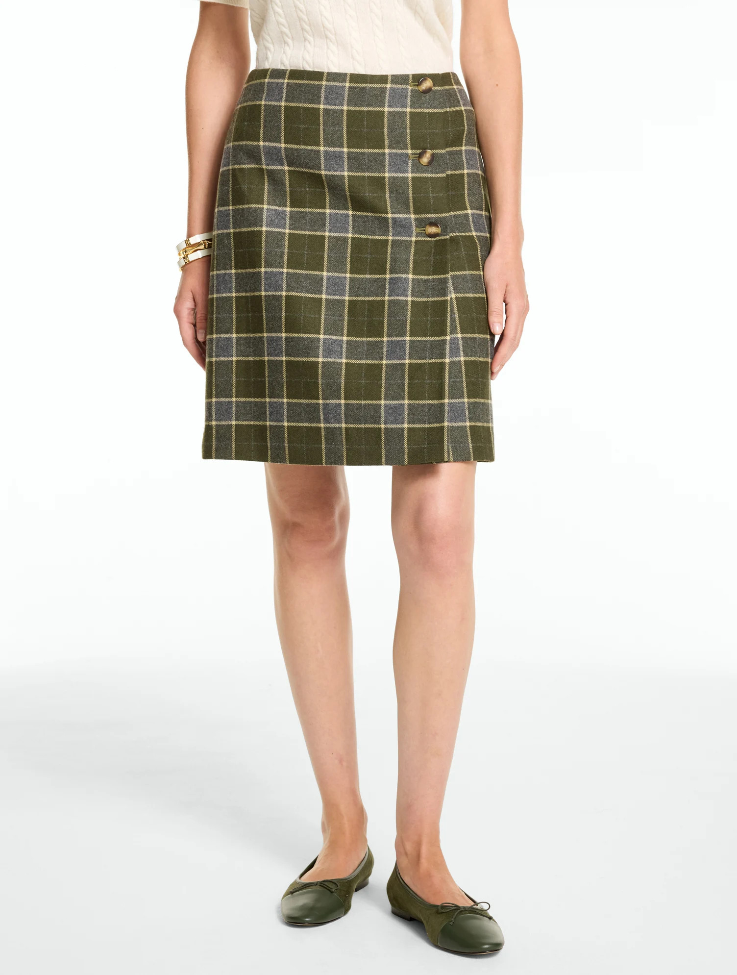 Faux Wrap A-Line Skirt - Shetland Plaid - Dark Olive/Dandelion Mult - 2 Talbots | Talbots