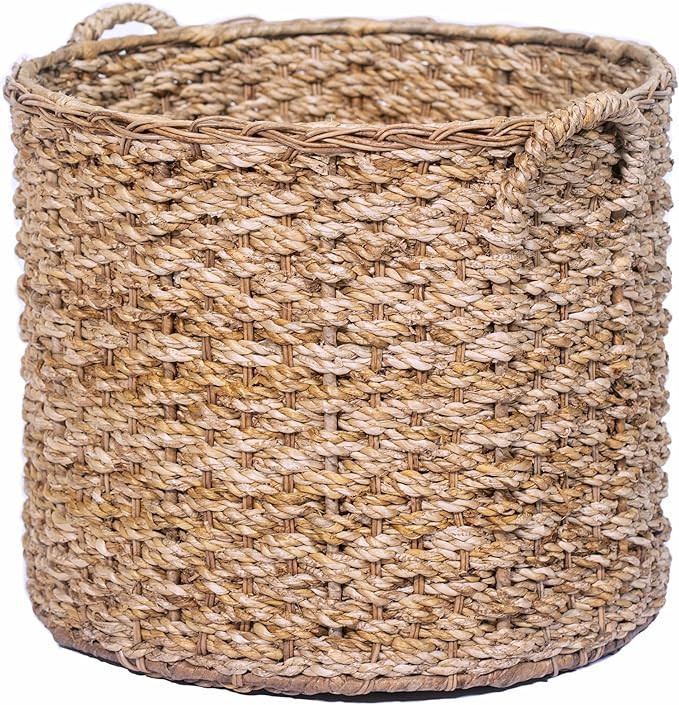 Round Woven Wicker Rattan Large Blanket Shelf Storage Basket with Handles perfect Big Empty Decor... | Amazon (US)