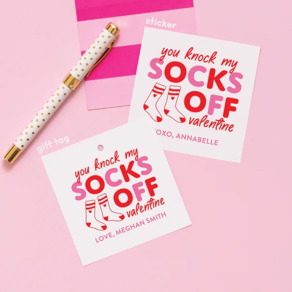 Socks Valentine's Stickers or Gift Tags Pink | Joy Creative Shop
