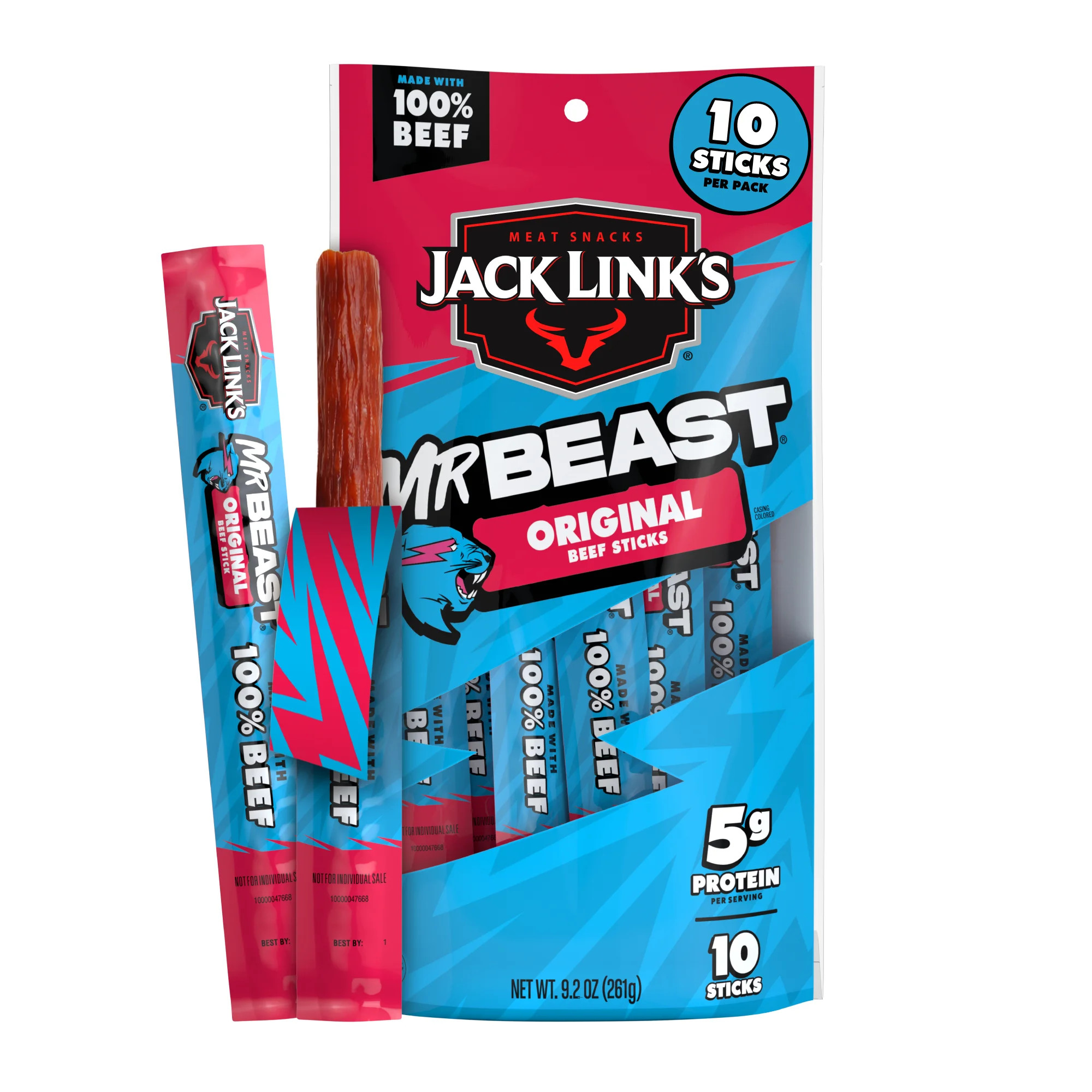 Jack Link’s x MrBeast Original Beef Sticks, 9.2 Ounce, 10 pack of .92 Ounce meat sticks | Walmart (US)