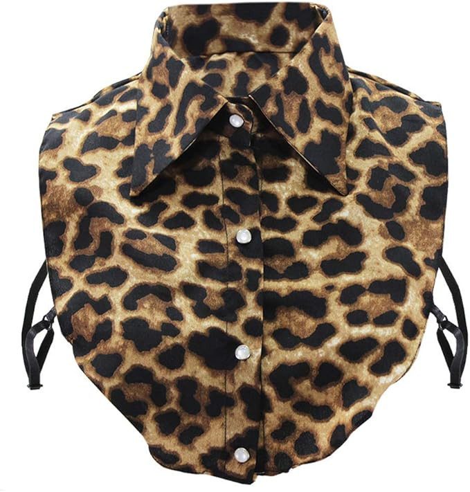 OOCC Mature Woman Leopard Print Faux Collar Half Shirt Dickey Detachable Blouse Chiffon Working S... | Amazon (US)