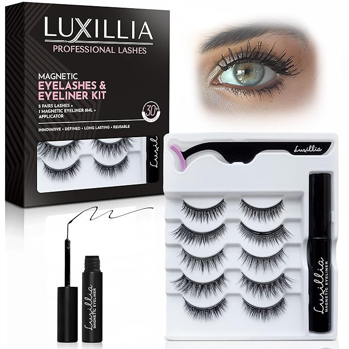 Luxillia Magnetic Eyelashes Kit – 7 Piece Magnetic Eyelash & Eyeliner Set with Applicator – N... | Amazon (US)