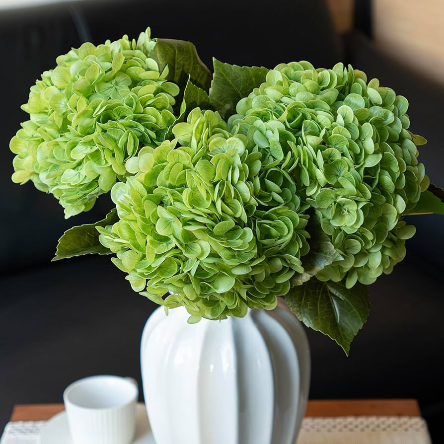 3Pcs Real Touch Hydrangea Artificial Flowers,Green 3Pcs | Amazon (US)
