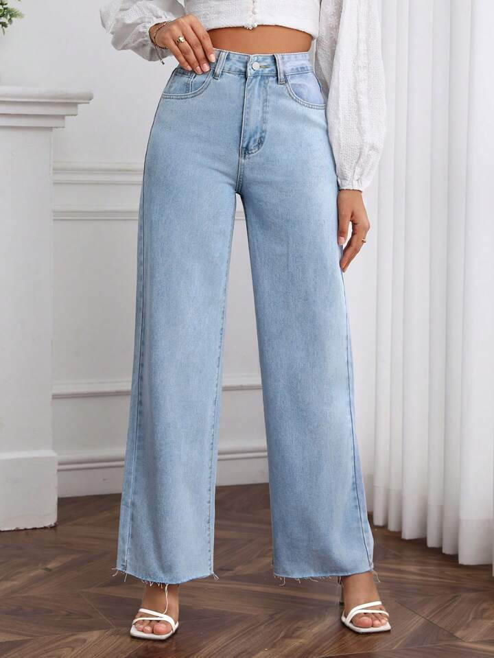 SHEIN Frenchy Washed Wide Leg Jeans | SHEIN